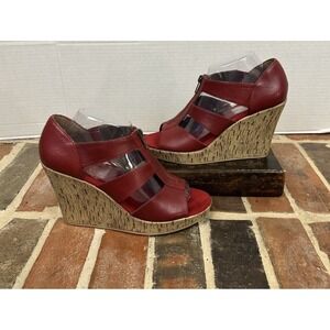 Aerosoles Red Leather Wedge Heel Sandals Strappy Zip Up High Heel Women's 9
